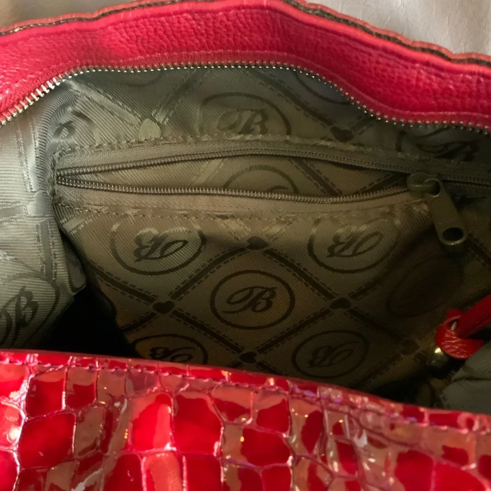 Brighton Red Crocodile-Embossed Patent Leather Large Hobo Shoulder Women's Bag